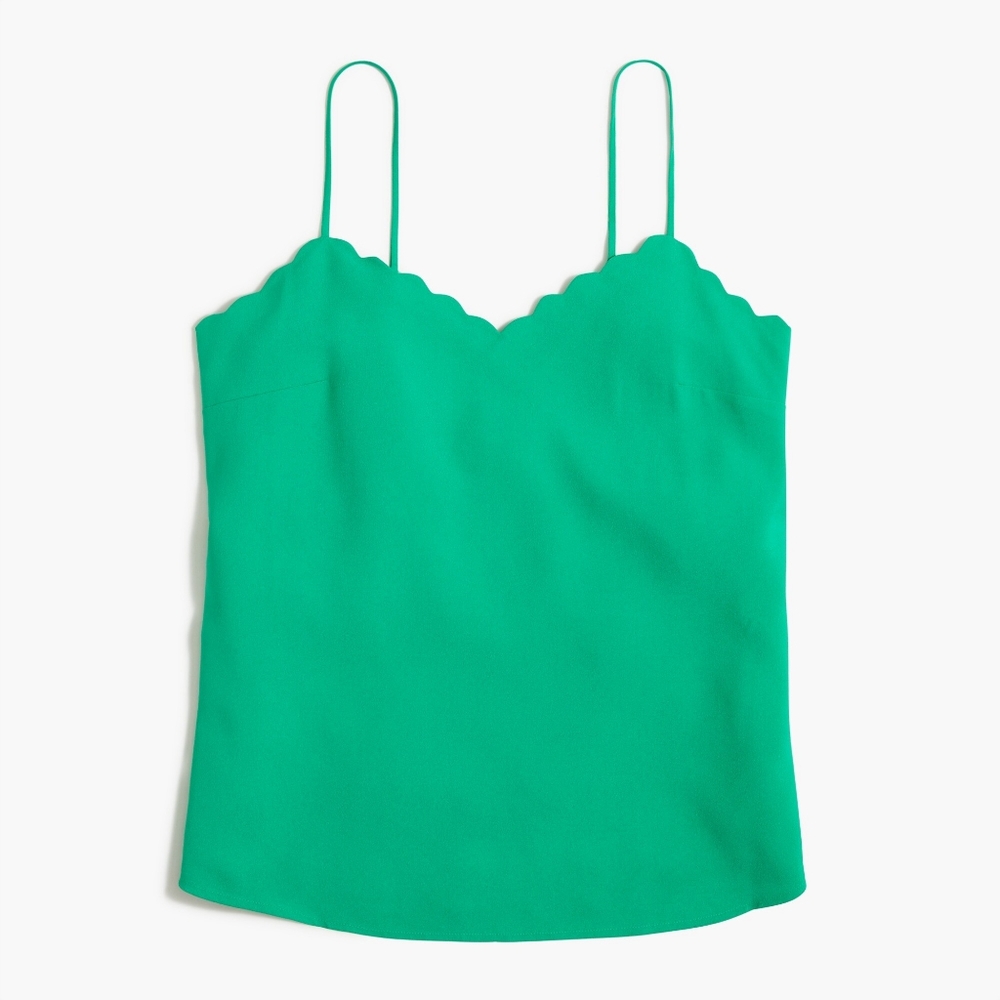 J. Crew Green Scalloped Spaghetti Strap Tank